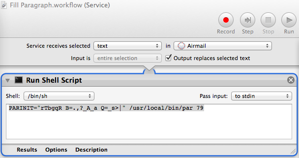 Fill Paragraph Service in Automator